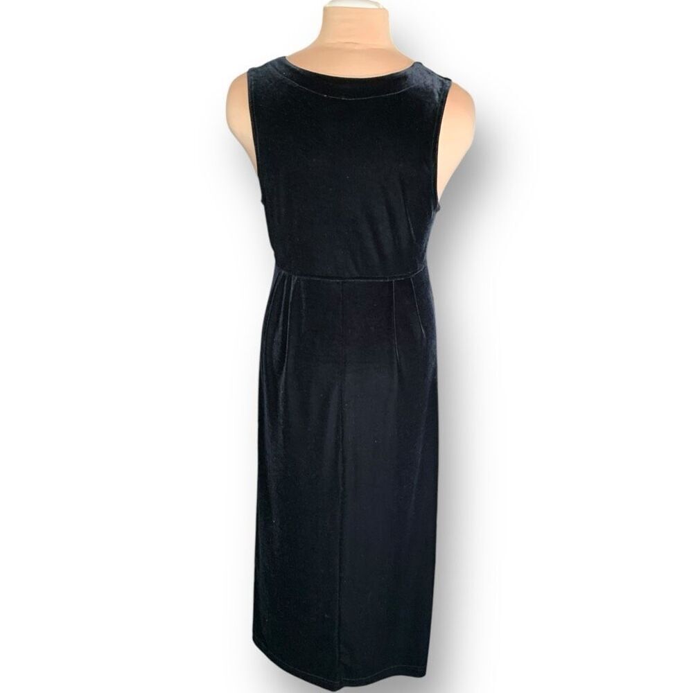 Vintage Studio Ease Black Velvet Babydoll Waist Sleeveless Vneck Maxi Dress - Picture 4 of 8